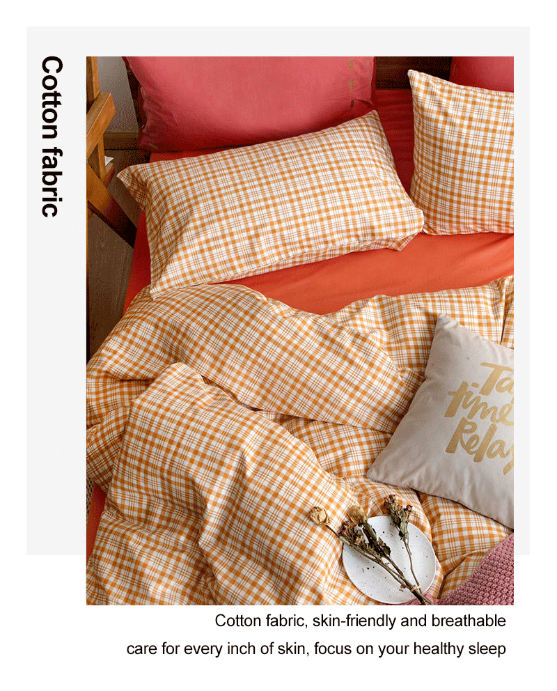 Bed Sheet4 PCS Orange Plaid