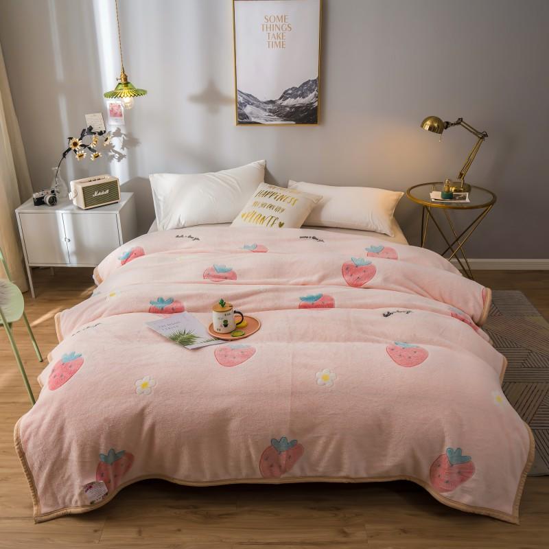 Pink Strawberry Fleece Blanket Comfortable