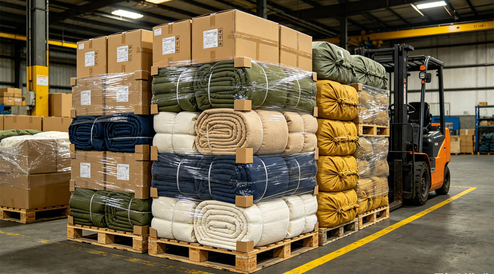 YRF Textile bulk blanket stock arranged for inventory control, destination allocation and procurement planning by institutional supply teams for the record the receiving baseline section.