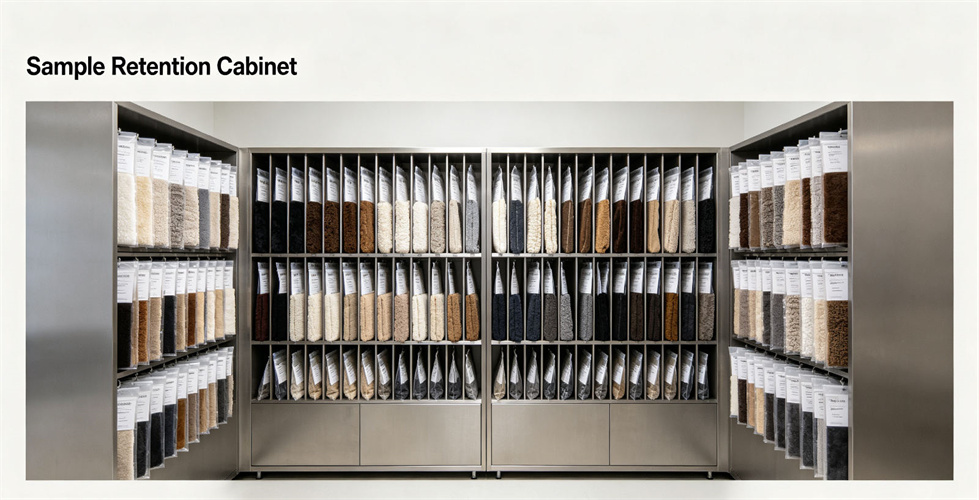 Blanket sample retention cabinet for repeat order comparison, batch records and buyer dispute review