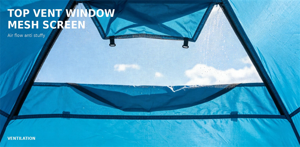 Mesh ventilation panel at the top of a portable shower tent for procurement review and emergency camp allocation Mesh ventilation panel at the top of a portable shower tent for procurement review and emergency camp allocation
