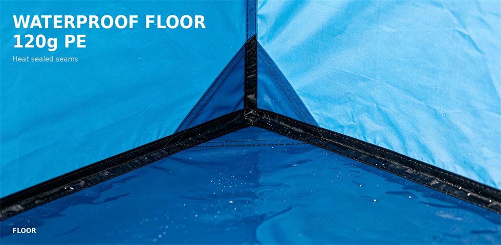 Water-resistant floor detail inside a portable shower tent for procurement review and emergency camp allocation
