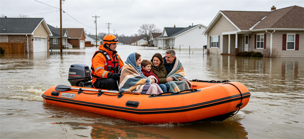 Emergency relief blanket flood response scene for emergency allocation and project scenario review