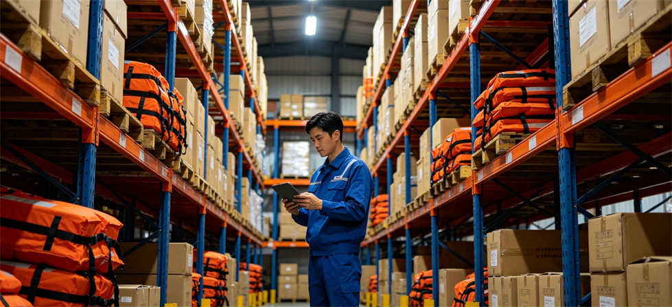 Water Rescue Life Jackets showing warehouse stock for flood response deployment and multi-site supply planning