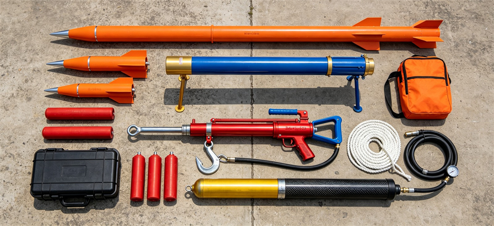 Rescue Line Throwers showing kit components for humanitarian relief distribution and stockpile review