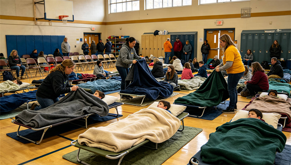 Emergency blanket temporary shelter use showing solid color brown scene for institutional procurement review