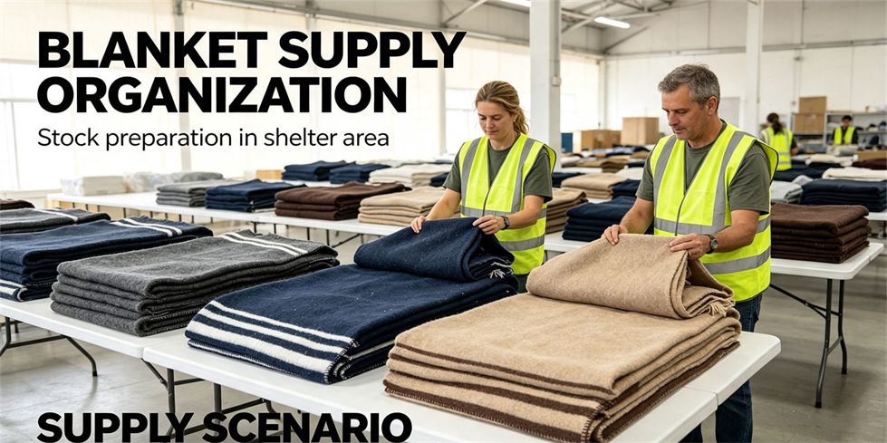 Emergency blanket field-use scene showing recycled fiber brown scene for institutional procurement review