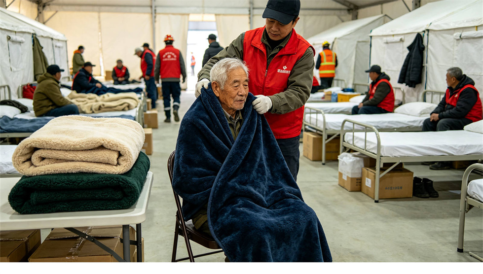 Emergency blanket temporary shelter use showing solid color brown scene for institutional procurement review