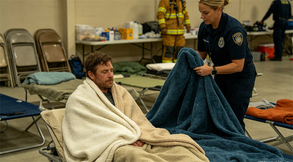 Emergency blanket temporary shelter use showing solid color brown scene for institutional procurement review