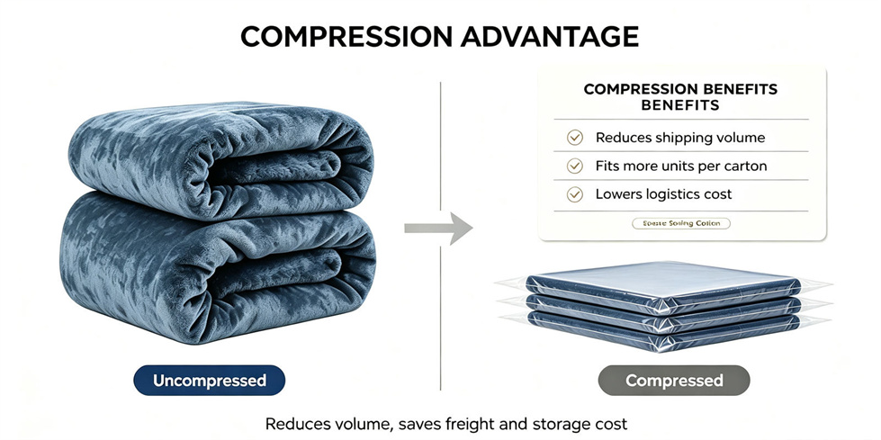 Emergency blanket packing presentation showing solid color dark blue for institutional procurement review