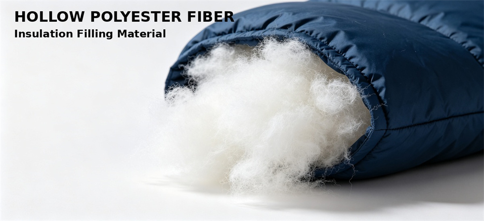 Hollow-fiber sleeping bag insulation displayed for fill-weight and loft assessment