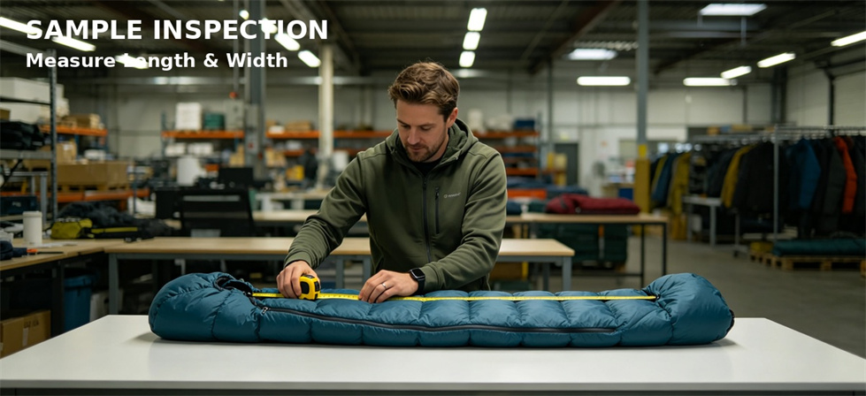Sleeping bag dimensions measured for size confirmation before institutional bulk ordering