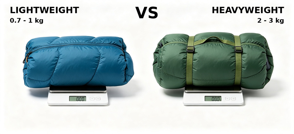 Sleeping bag weights compared to verify insulation quantity and packed-load planning