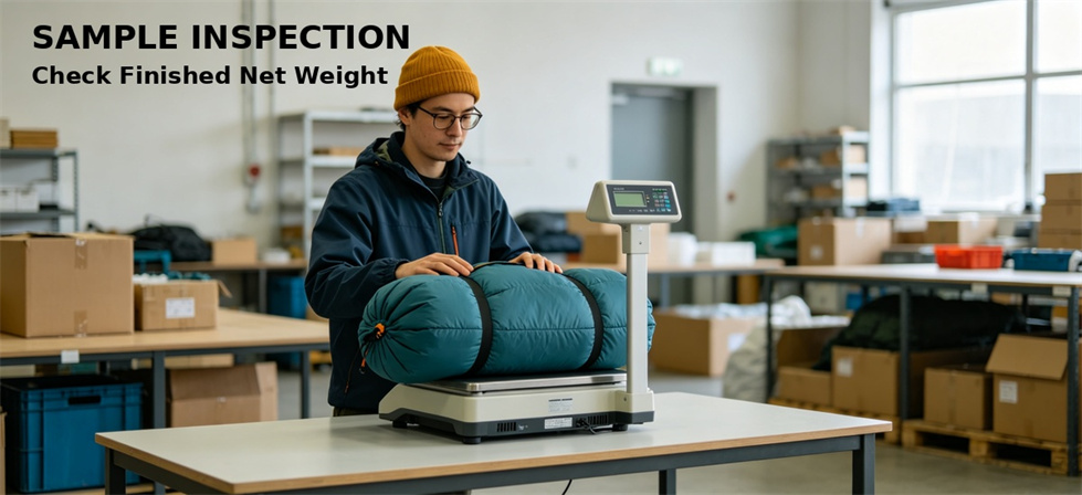 Sleeping bag sample weighed to verify filling quantity and quoted product configuration