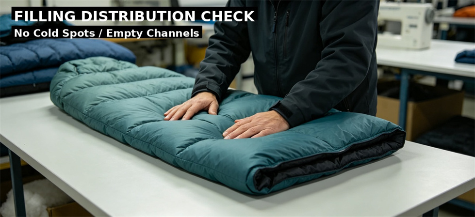 Sleeping bag filling distribution checked after a specification or material change