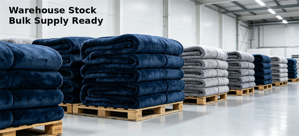 Warehouse stock of folded blankets shown for batch identification and procurement documentation review