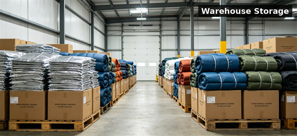 Emergency bedding stock stored in a warehouse for reserve rotation and repeat orders