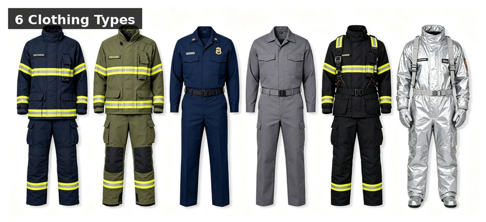 Six firefighter clothing types comparison for institutional procurement, inspection and supply planning