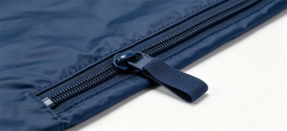 Sleeping bag zipper detail shown for workmanship and sample inspection for government stockpile, institutional supply and