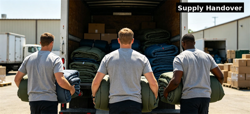Sleeping bags handed over for emergency supply distribution for government stockpile, institutional supply and emergency