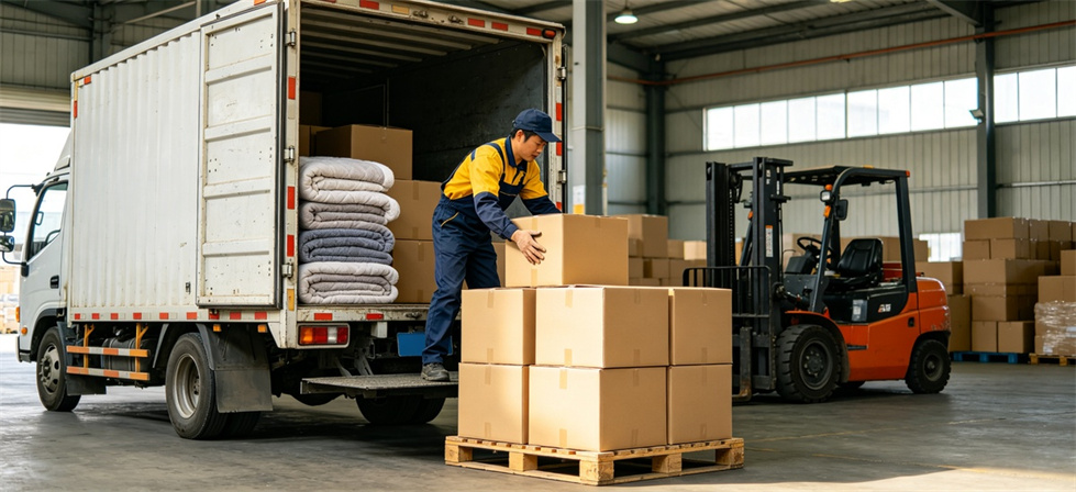 Community shelter blankets loading truck for institutional blanket procurement, inspection and supply planning