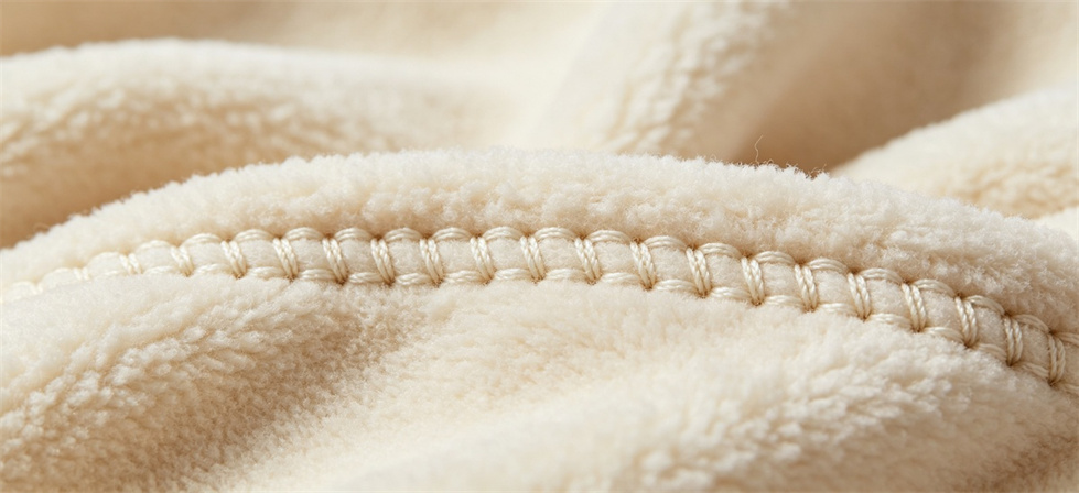 Blanket sample overlock stitch shown for inspect surface and edges in institutional blanket procurement review