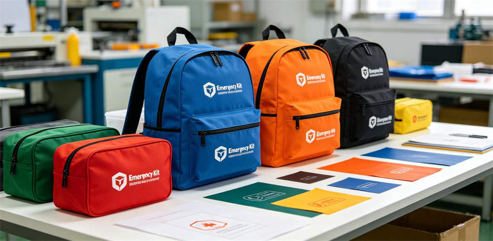 Emergency kit customization and private label with multiple backpack colors and logo samples
