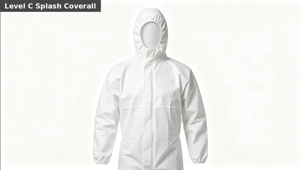 Level C disposable chemical coverall for controlled splash and particulate work in industrial facilities Level C disposable chemical coverall for controlled splash and particulate work in industrial facilities