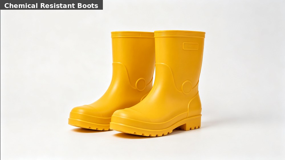 Chemical-resistant safety boots for foot protection during industrial hazmat response operations