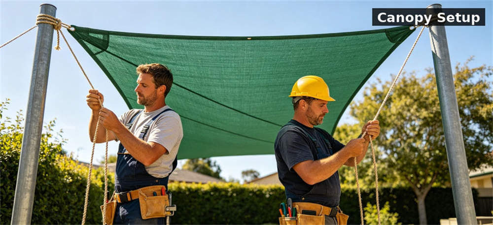 Sunshade green pe setup workers for institutional procurement, inspection and supply planning