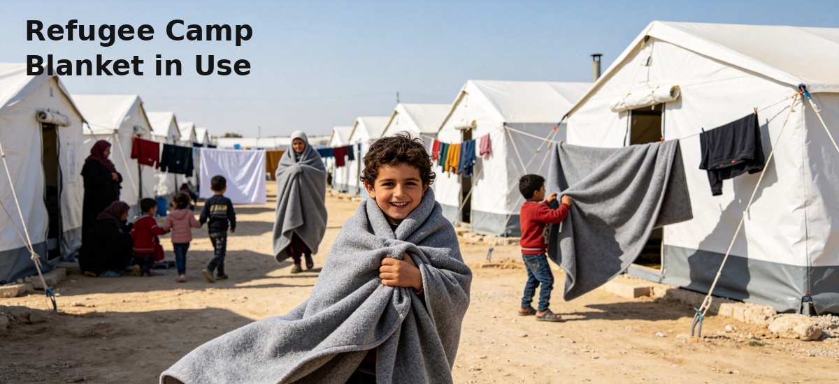 Relief blanket distribution scene showing practical quantity planning for aid procurement