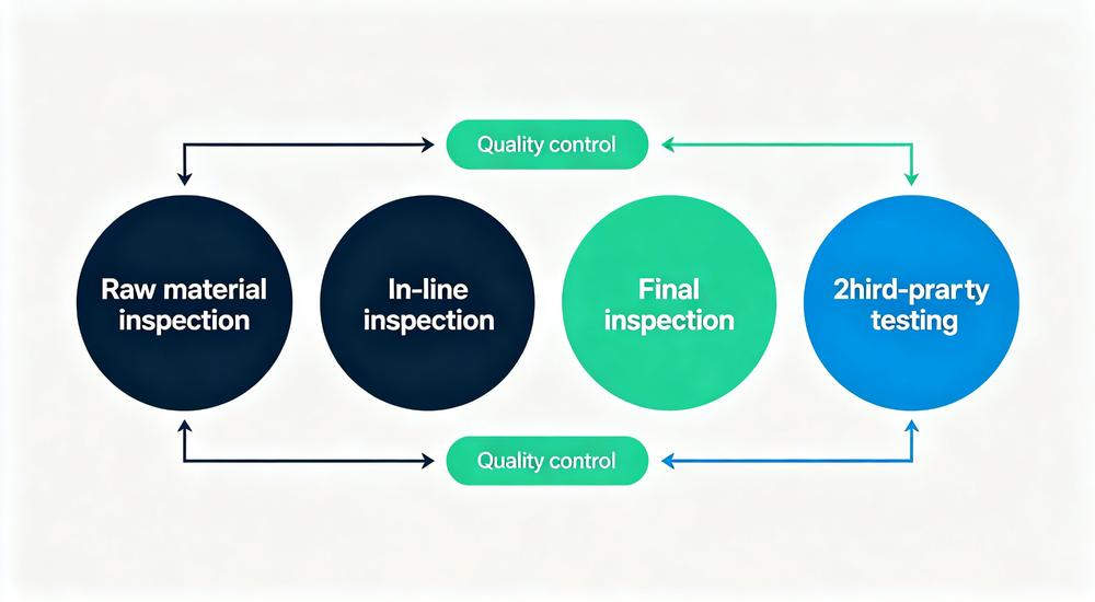 Quality control process flowchart, four step inspection ensures disaster relief supplies meet standards for NGO procurement and government contracts Quality control process flowchart, four step inspection ensures disaster relief supplies meet standards for NGO procurement and government contracts