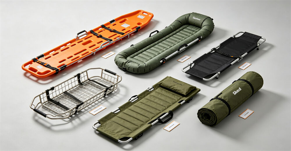 Stainless steel scoop stretcher being used in life saving patient extraction training simulation for wholesale bulk water rescue equipment supply
