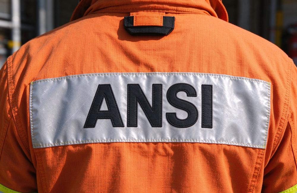Top-down view of rescue suit stitching reinforcement close view for technical orange with yellow reflective trim rescue clothing durability and rescue clothing quality assurance for rescue teams for rescue clothing wholesale buyers