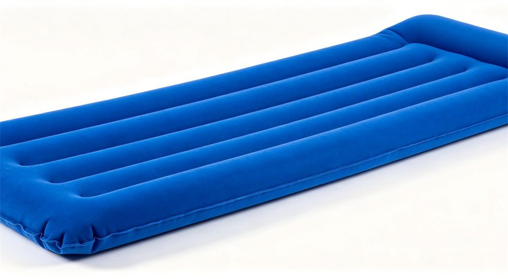 Blue PVC inflatable mattress 190x72cm flocked surface lightweight for camp use Blue PVC inflatable mattress 190x72cm flocked surface lightweight for camp use