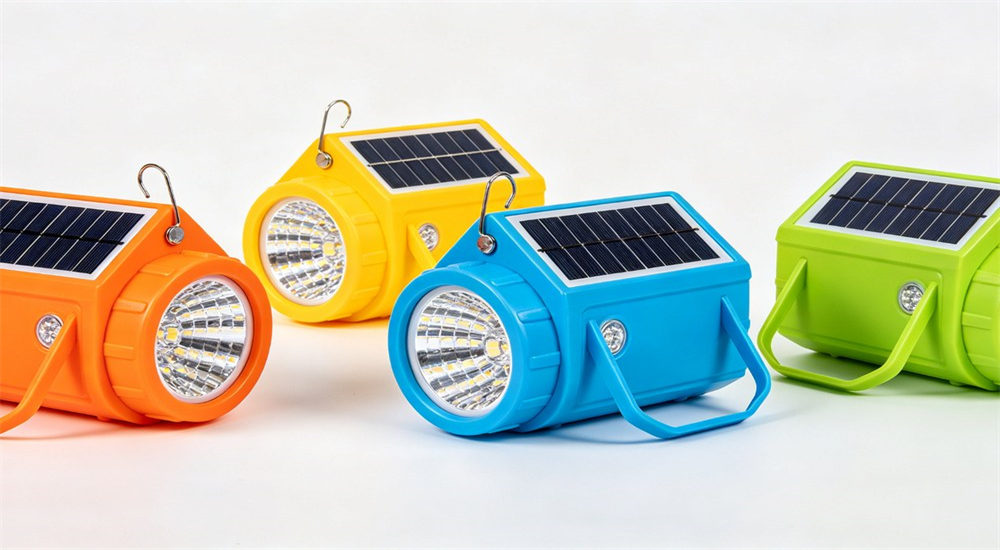 Multiple solar emergency lamps in orange yellow blue green 10W USB output Multiple solar emergency lamps in orange yellow blue green 10W USB output