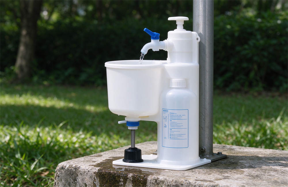 White plastic portable emergency eyewash station, wall mounted safety shower and eye wash equipment for food safety and industrial emergency response supplies