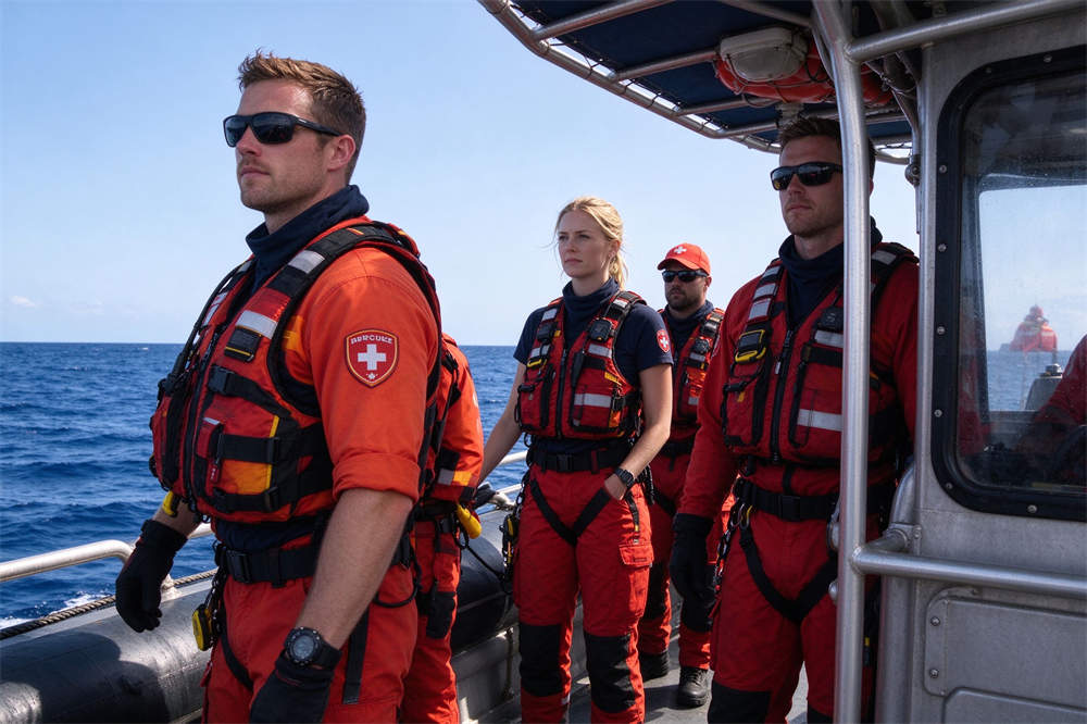 Rescue patrol boat along coast, water safety patrol and emergency services equipment for coastal protection Rescue patrol boat along coast, water safety patrol and emergency services equipment for coastal protection