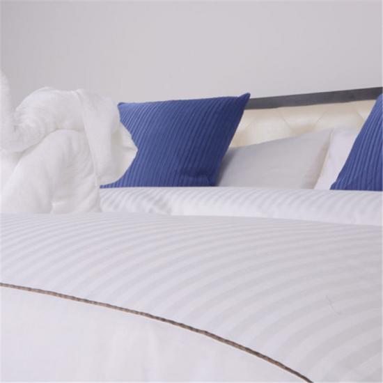 4PCS Deluxe Stripe White Cotton Super King Twin Hotel Ropa de cama