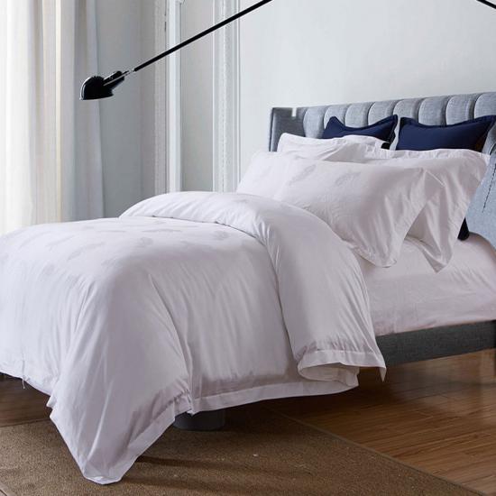 Juego de sábanas de vida de hotel telar jacquar duradero 100% algodón blanco doble personalizado