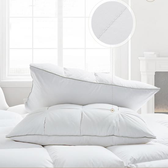 100% tela de algodón Hotel de lujo Suave doble capa 95% almohadas de plumón blancas
